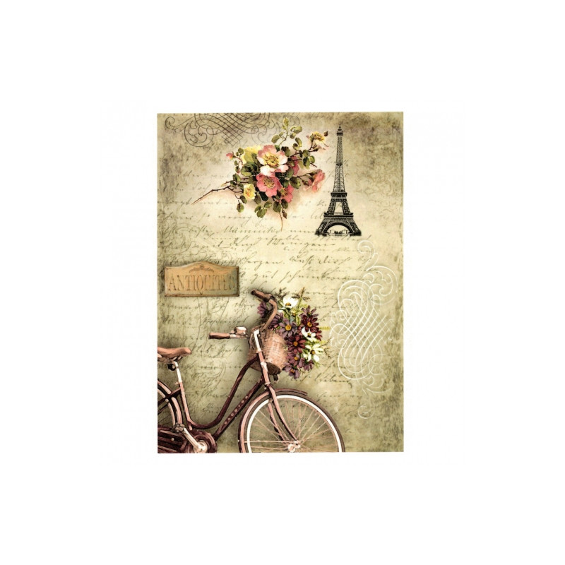 Papier ryżowy do decoupage paryż rower A4 ITD R498 - sklep plastyczny