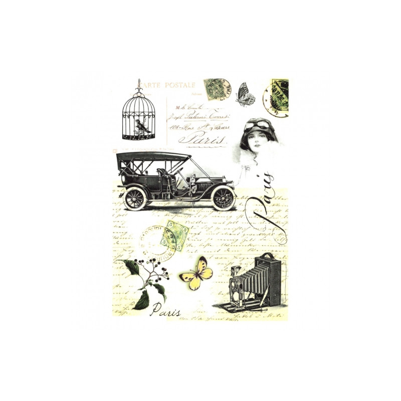 Papier ryżowy do decoupage retro aparat samochód A4 ITD R502 - sklep p