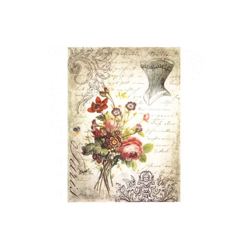 Rice paper for decoupage vintage flower bouquet A4 ITD R528