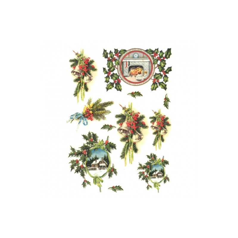 Rice decoupage paper christmas bells A4 ITD R575