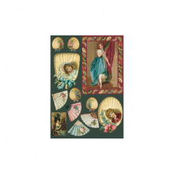 Decoupage paper fans woman 48.5x68cm