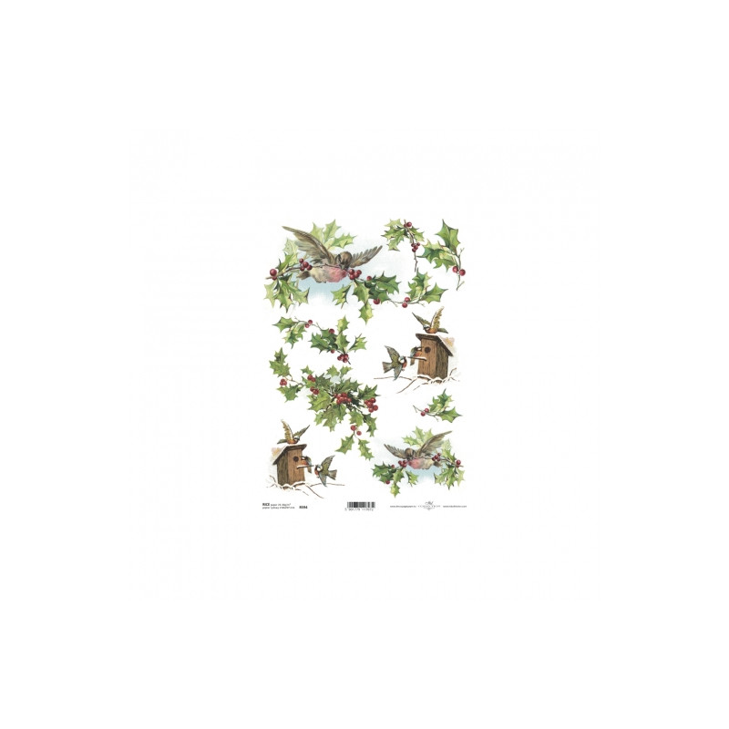 Papier ryżowy do decoupage ptaki ostrokrzew A4 ITD R594 - sklep plasty
