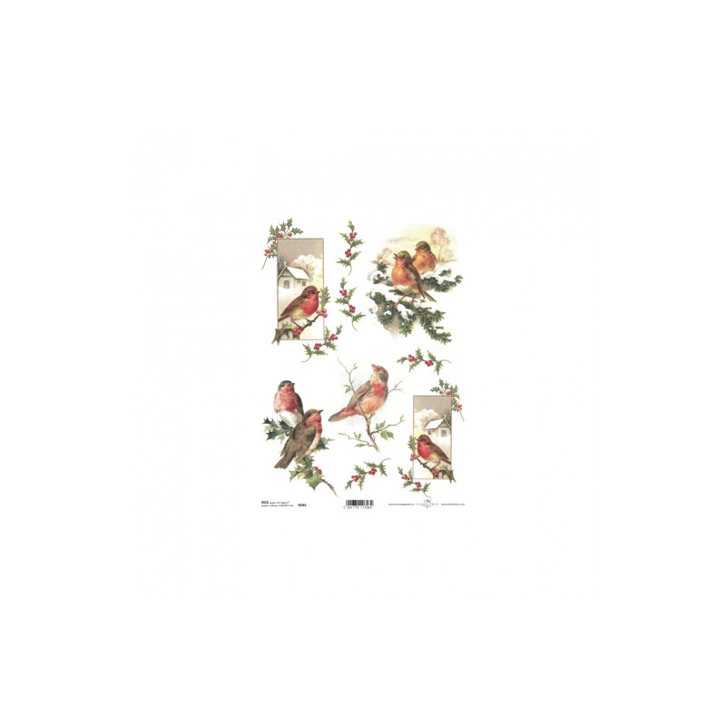 Rice decoupage paper holly birds A4 ITD R595