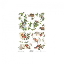 Papier ryżowy do decoupage ptaki ostrokrzew A4 ITD R596 - sklep plasty