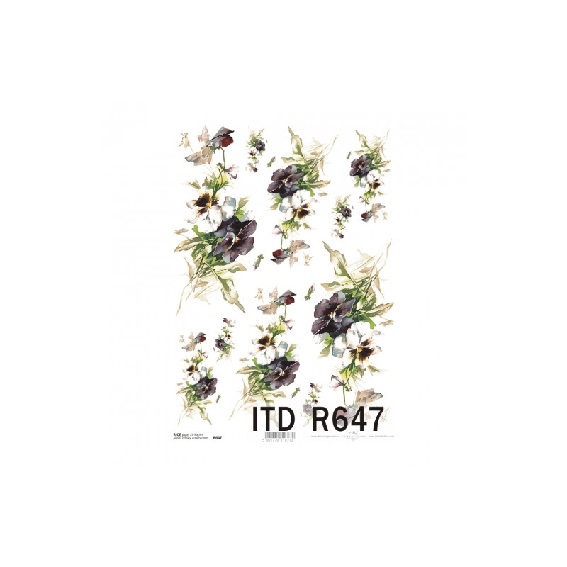 Papier ryżowy do decoupage kwiaty bratki A4 ITD R647 - sklep plastyczn