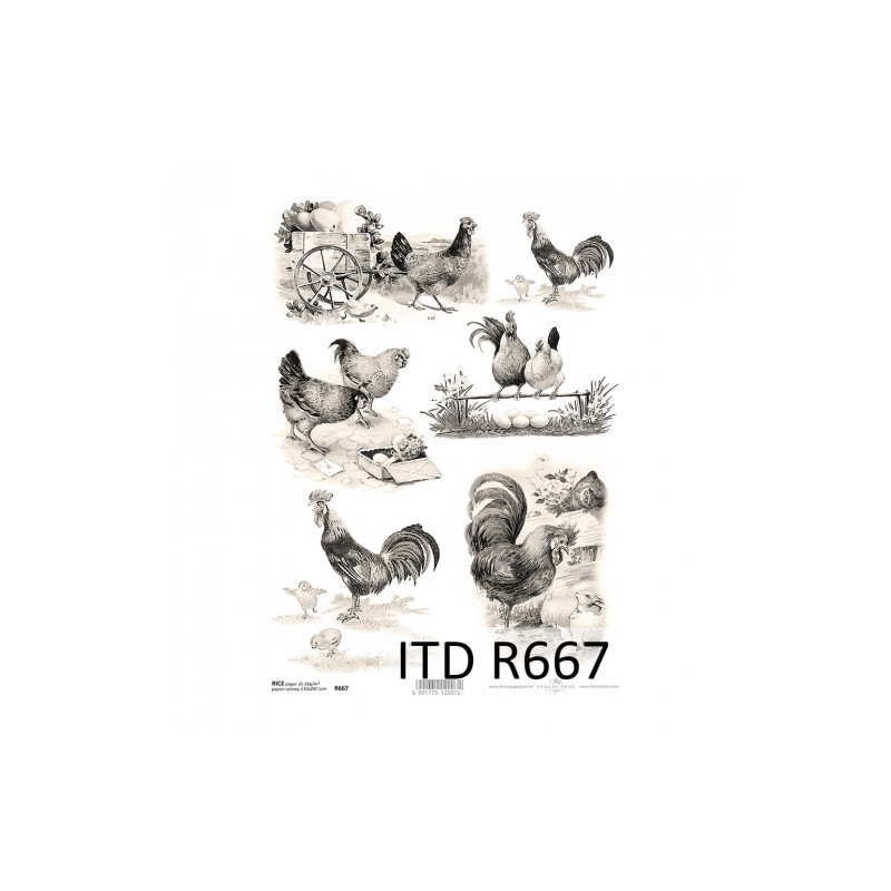 Rice decoupage paper A4 ITD R667 easter hen rooster