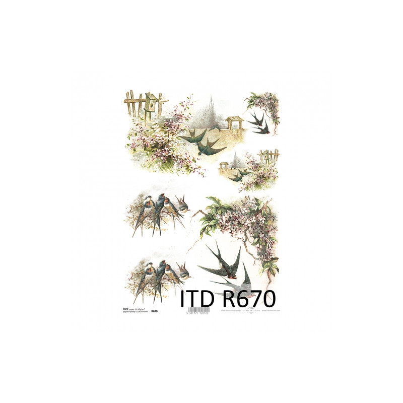 Papier ryżowy do decoupage A4 ITD R670 jaskółki - sklep plastyczny - s