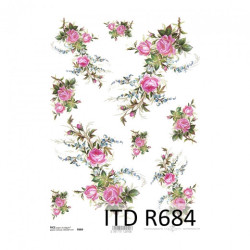 Papier ryżowy do decoupage kwiaty róże A4 ITD R684 - sklep plastyczny