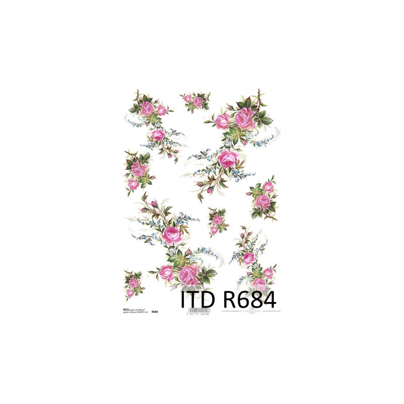 Papier ryżowy do decoupage kwiaty róże A4 ITD R684 - sklep plastyczny