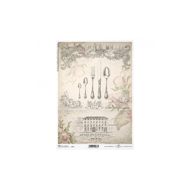 Rice decoupage paper vintage cutlery A4 ITD R711