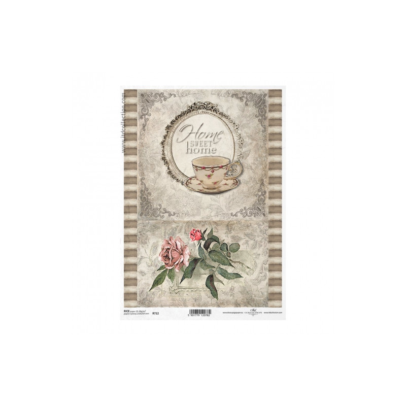 Papier ryżowy do decoupage vintage filizanka róża A4 ITD R712 - sklep