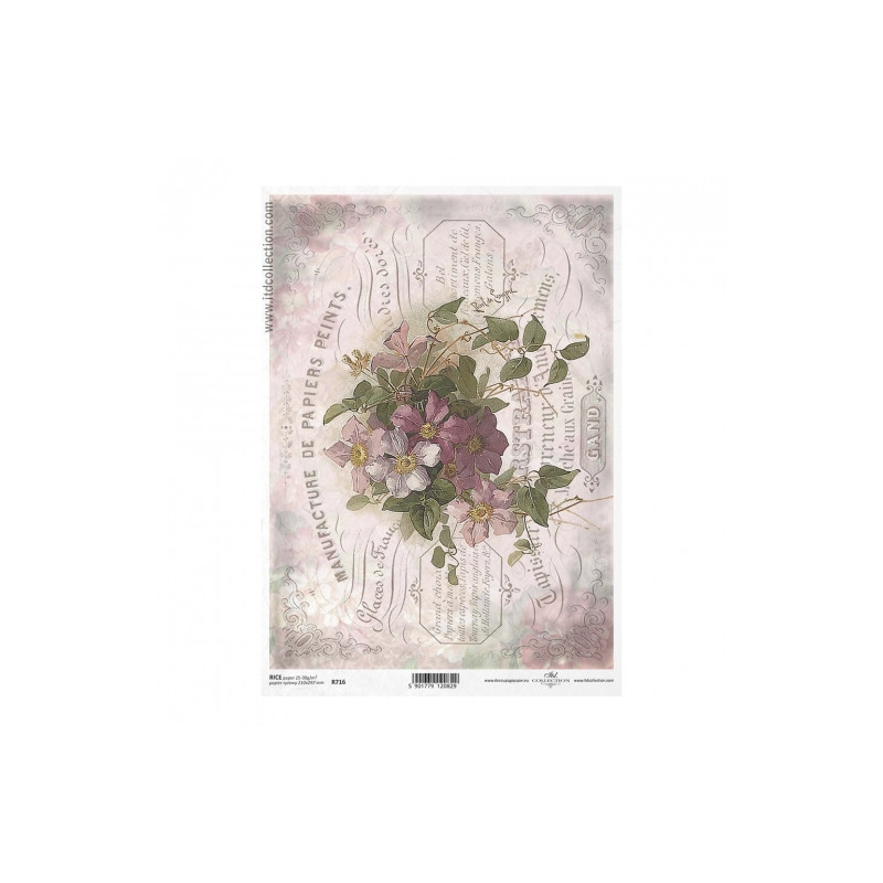 Rice decoupage paper vintage clematis flowers A4 ITD R716