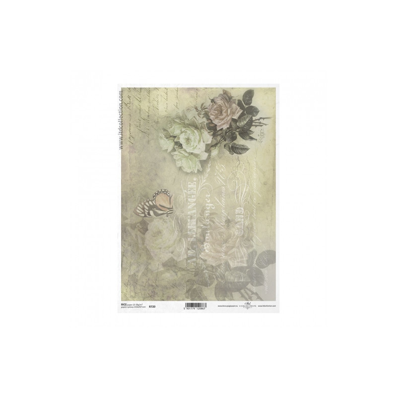 Papier ryżowy do decoupage vintage kwiaty A4 ITD R720 - sklep plastycz
