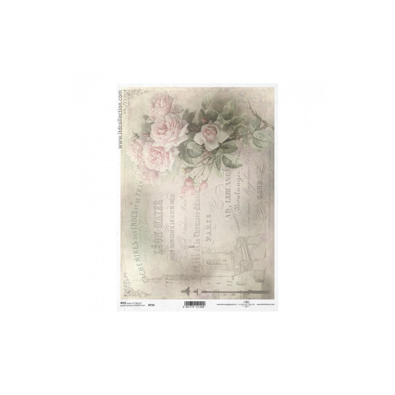 Papier ryżowy do decoupage A4 ITD R723 vintage róże - sklep plastyczny