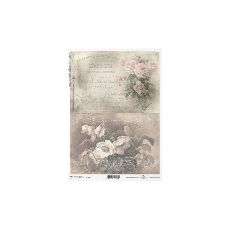 Rice decoupage paper vintage flowers A4 ITD R731