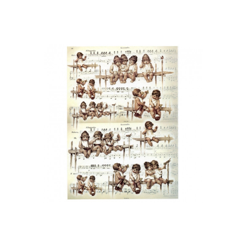 Papier ryżowy do decoupage aniołki nuty A4 ITD R375 - sklep plastyczny