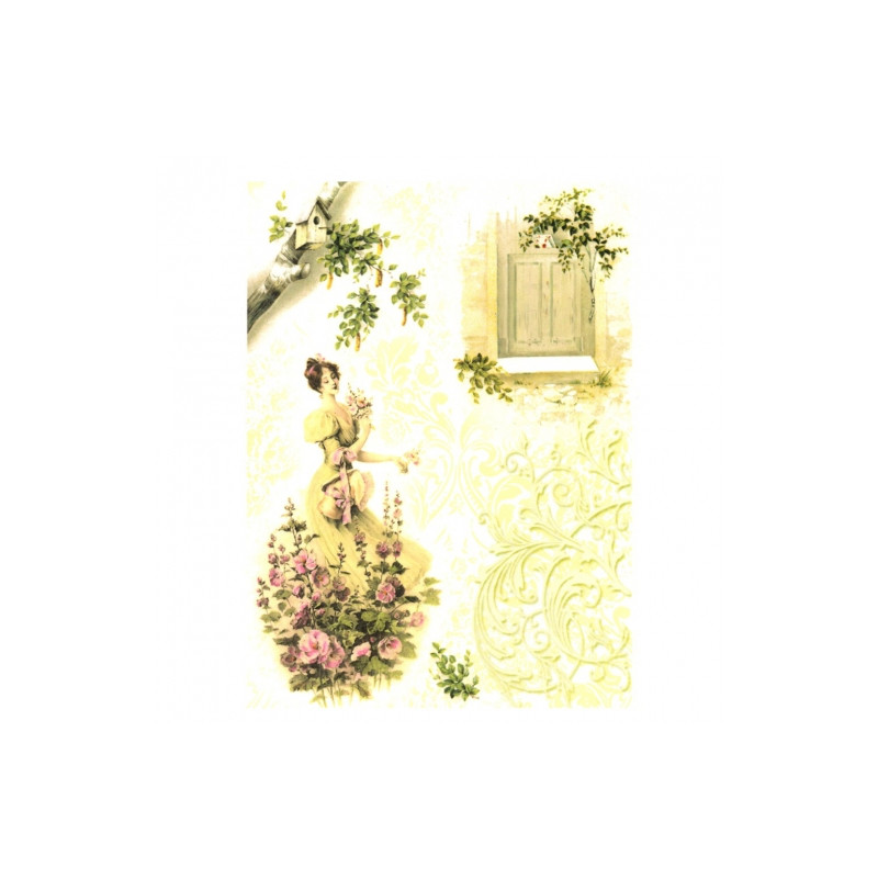 Rice paper for decoupage vintage woman flowers A4 ITD R316