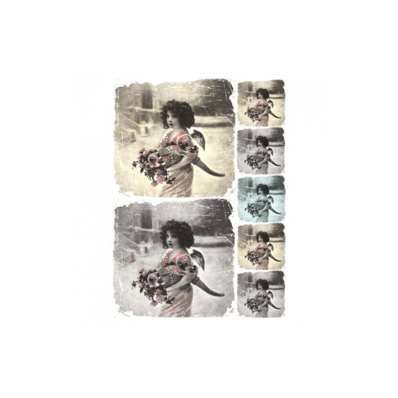 Rice decoupage paper retro girl with flowers A4 ITD R264