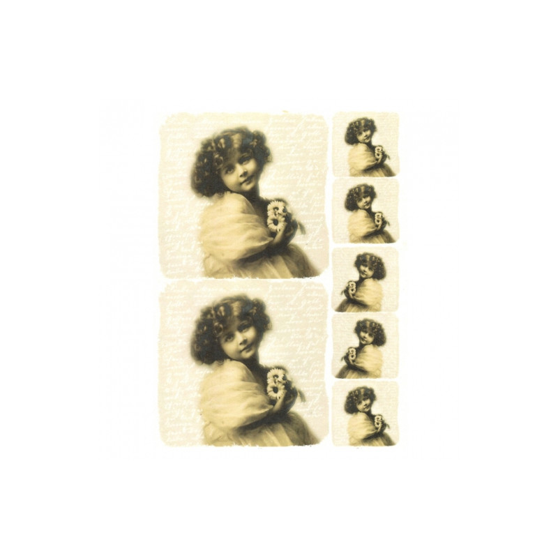 Rice paper for decoupage girl with flowers A4 ITD R261
