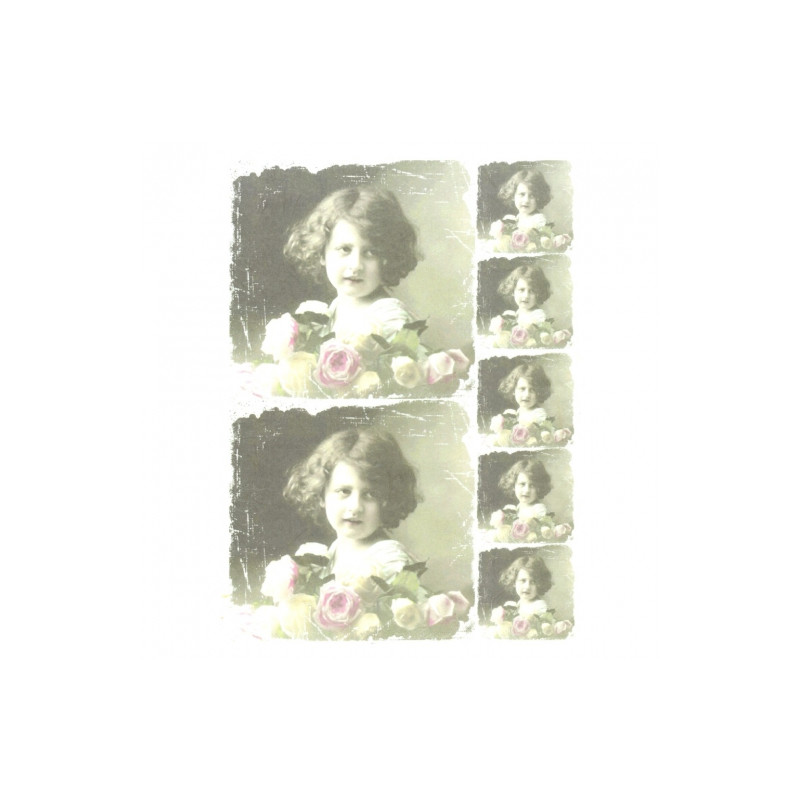 Rice paper for decoupage retro girl roses A4 ITD R262