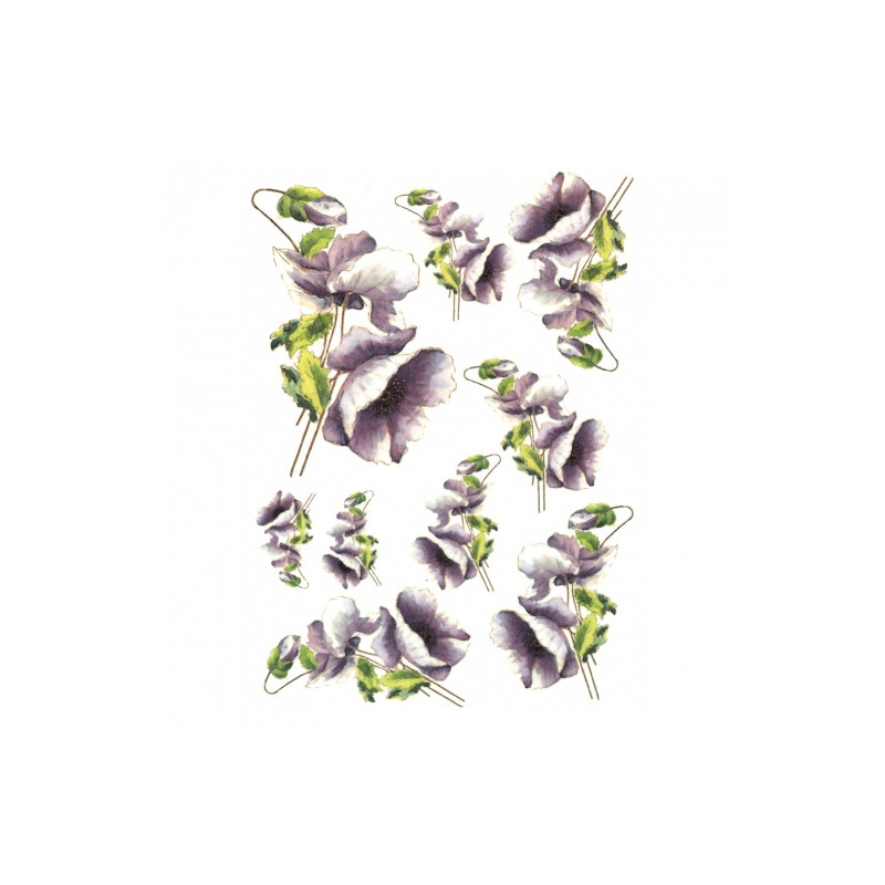 Papier ryżowy do decoupage fioletowe maki A4 ITD R273 - sklep plastycz