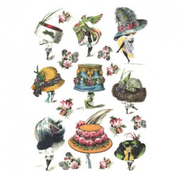 Papier ryżowy do decoupage moda kapelusze A4 ITD R334 - szał dla plast