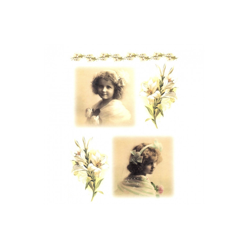 Papier ryżowy do decoupage dziewczynka lilie A4 ITD R440- sklep plasty
