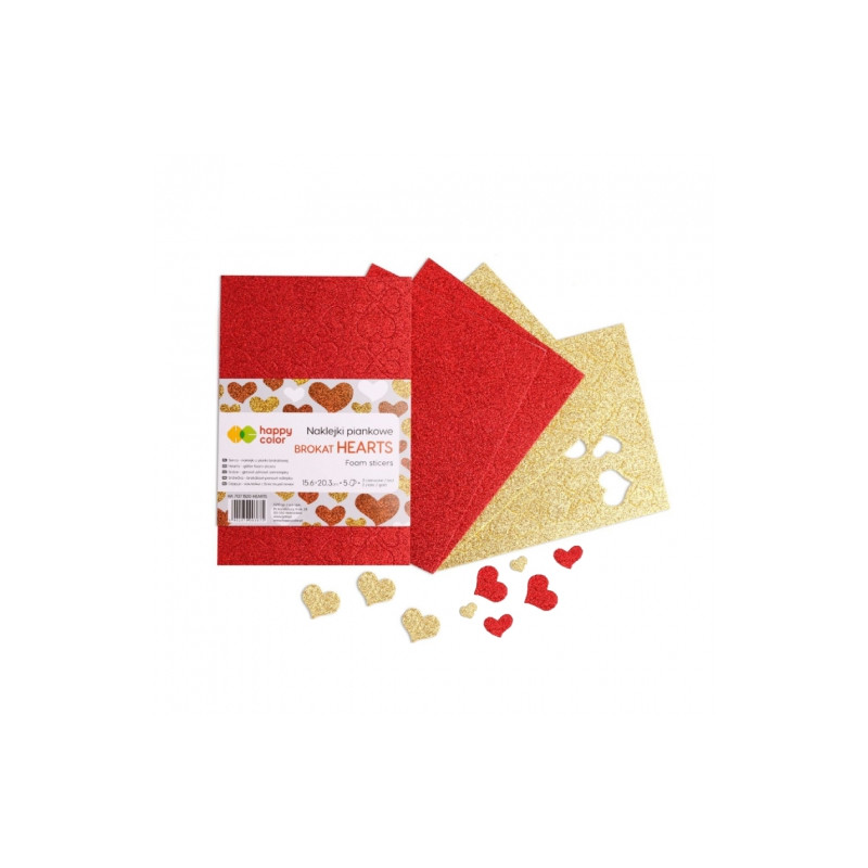 Happy Color naklejki serca brokatowe 5 arkuszy A5 - sklep plastyczny -
