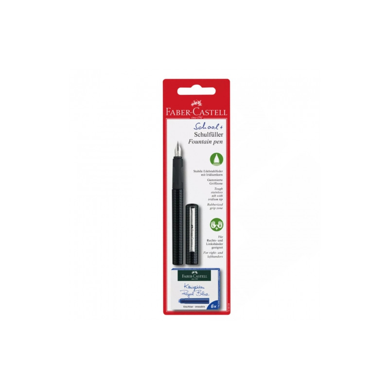 Faber-Castell pióro wieczne szkolne czarne + 6 naboi - sklep plastyczn