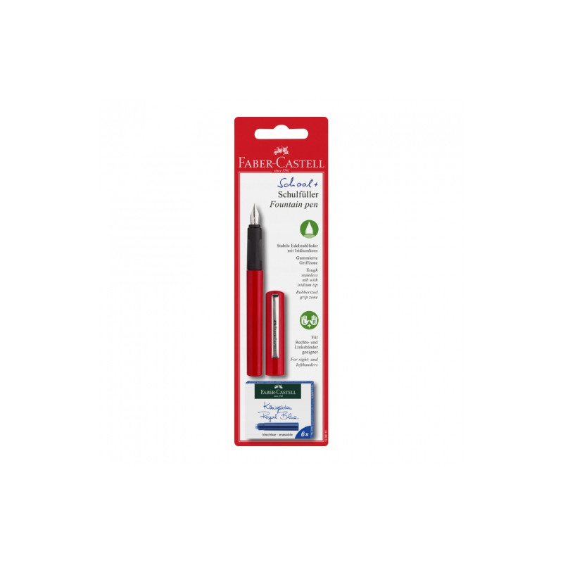 Faber-Castell pióro wieczne szkolne czerwone + 6 naboi - sklep plastyc