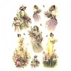 Rice paper for decoupage women flowers A4 ITD R319