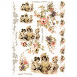 Papier ryżowy do decoupage vintage kobiety A4 ITD R365- sklep plastycz