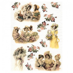 Papier ryżowy do decoupage vintage kobiety kwiaty A4 ITD R366 - sklep
