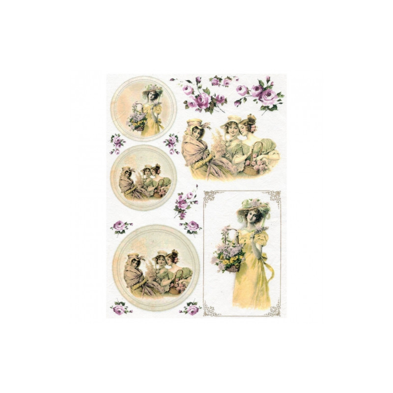 Papier ryżowy do decoupage vintage kobiety kwiaty A4 ITD R364 - sklep