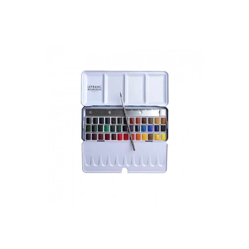 Lefranc & Bourgeois, set of 40 watercolors in half-pieces + brush, met
