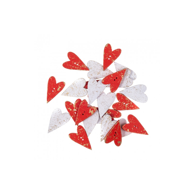 DP Craft mix of wooden buttons with hearts 2 x 3,2 cm 24 pcs red and w