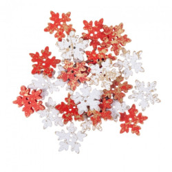 DP Craft drewniane guziki śnieżynki 2,5cm 24 szt czerwone i białe złoc