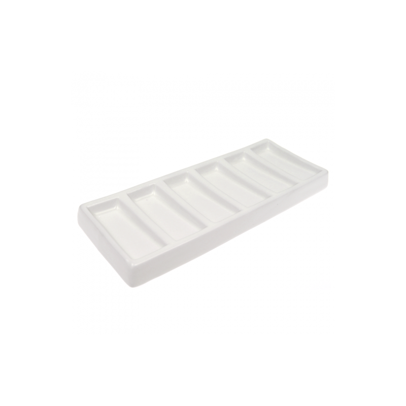 Rectangular porcelain palette 200x80x20mm with 6 oblong cavities