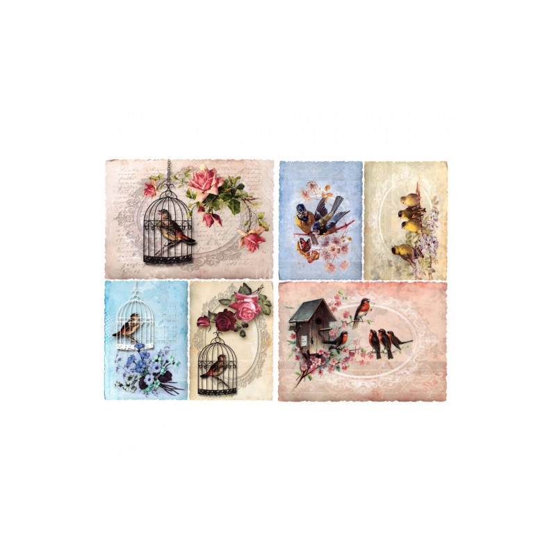 Decoupage paper A3 ITD 0326 birds in a cage