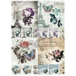 Papier ryżowy do decoupage wieża eiffla motyl A4 ITD R741- sklep plast