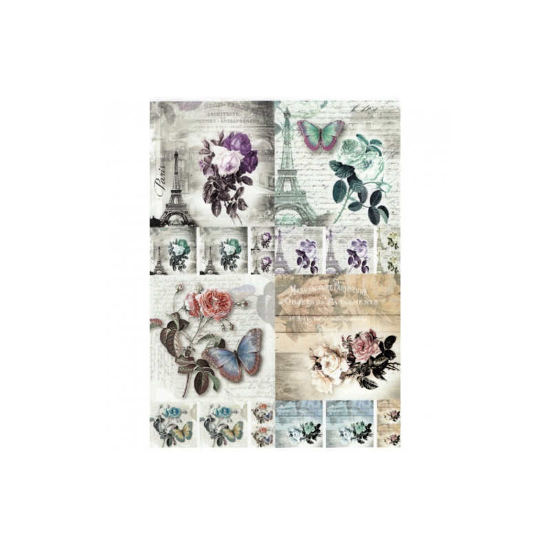Rice decoupage paper eiffel tower butterfly A4 ITD R741