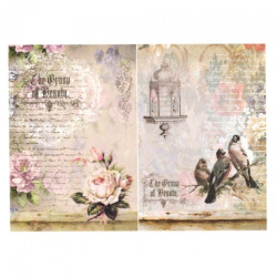 Papier ryżowy do decoupage vintage ptaki klatka A4 ITD R709- sklep pla