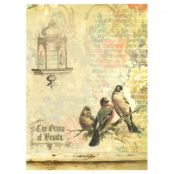 Papier ryżowy do decoupage ptaki pismo kwiaty A4 ITD R705- sklep plast