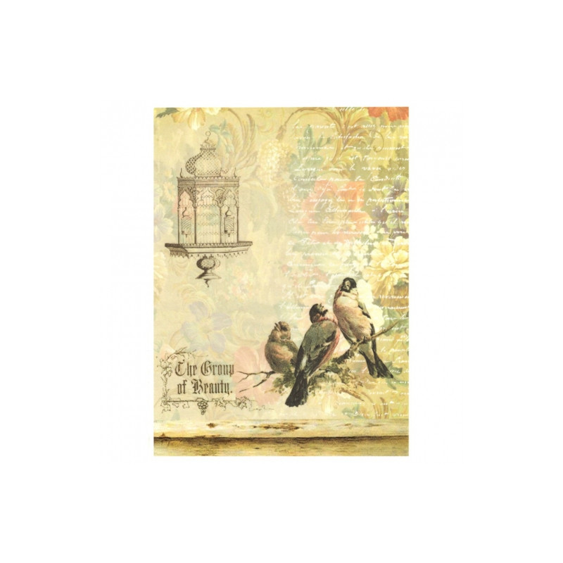 Papier ryżowy do decoupage ptaki pismo kwiaty A4 ITD R705- sklep plast
