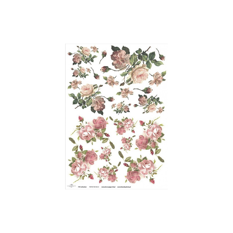 Papier do decoupage A3 ITD 0414 różowe róże - sklep plastyczny - szał
