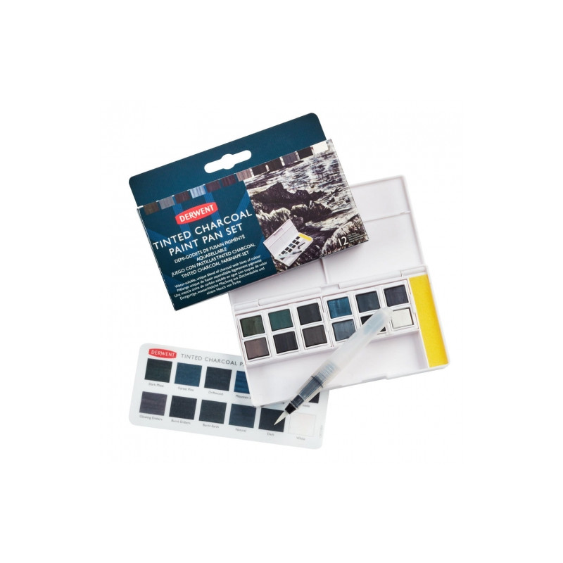 Derwent tinted charcoal paint pan set półkostki - 12 kolorów - sklep p
