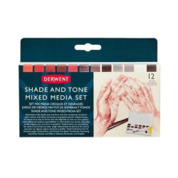 Derwent shade and tone mixed media set half-cubes-12 colors and crayon