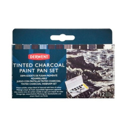 Derwent tinted charcoal paint pan set półkostki - 12 kolorów - sklep p