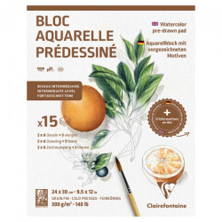 Blok Clairefontaine botanical akwarelowy z gotowym szkicem 24x30cm 300