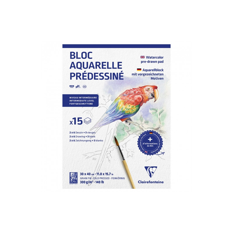 Blok Clairefontaine animals akwarelowy z gotowym szkicem 30x40cm 300g